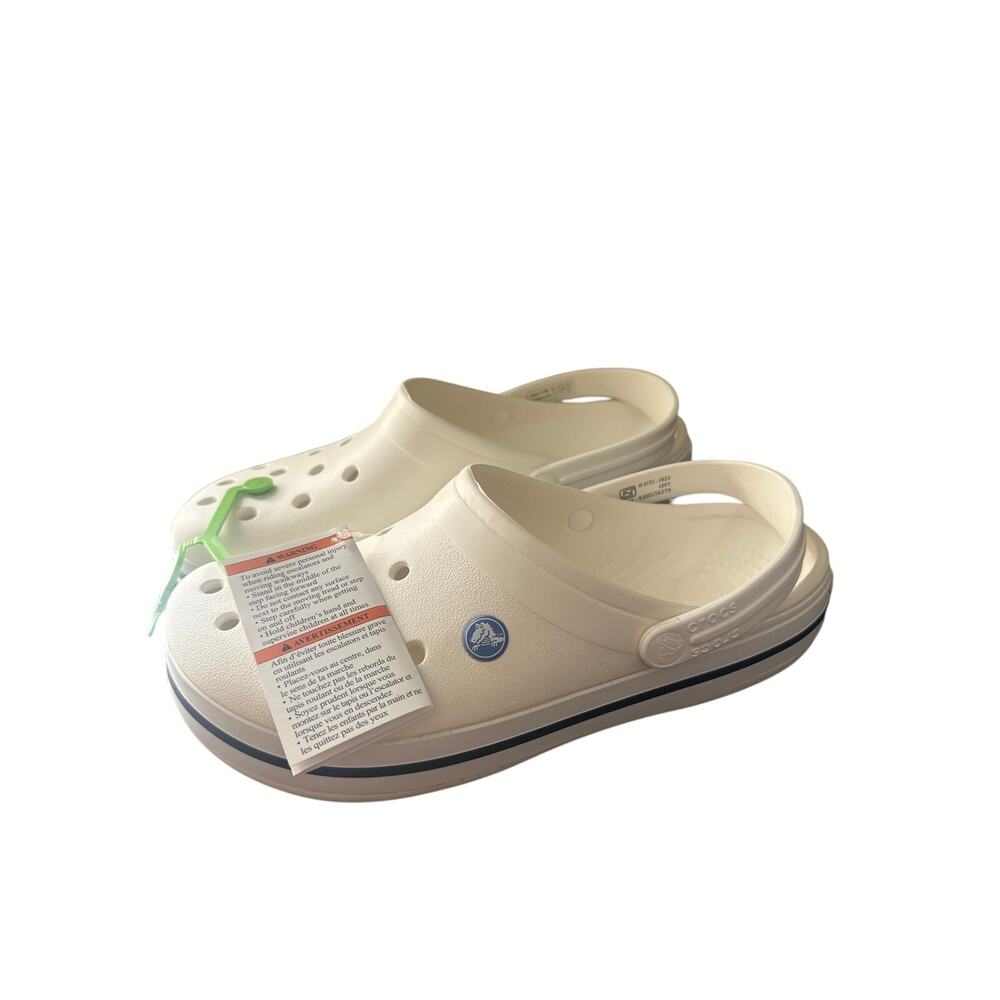 Crocs Bayaband Clogs M9W11 White Black Stripe Comfort Slip On Sandals Classic v